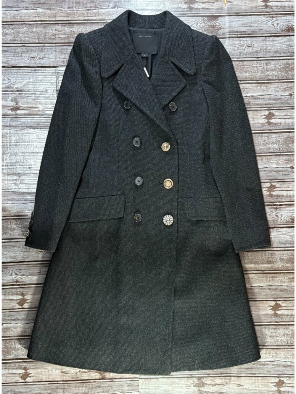 Marc Jacobs Wool Peacoat Double Breasted Jacket Coat color black sz 0 NWT $1600